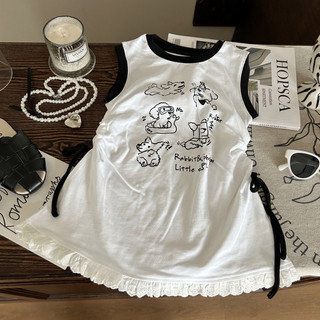 Váy hè xinh cho bé gái, Váy cotton hình in dễ thương viền ren cho bé gái