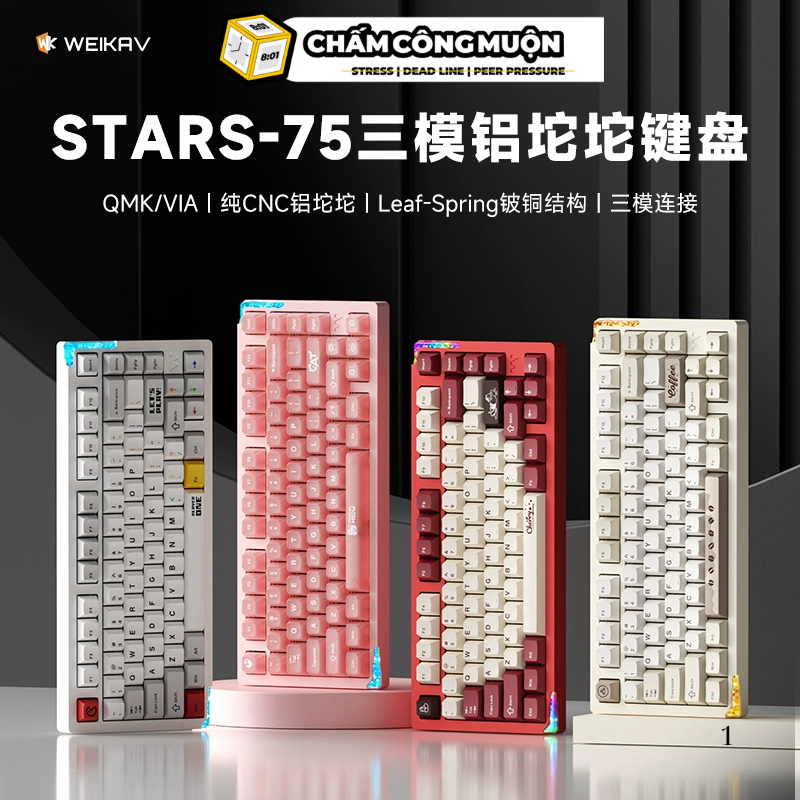 Bàn phím Weikav Stars75 | 75% CNC | 3 mode| LED RGB góc đẹp | Gõ êm, âm ...