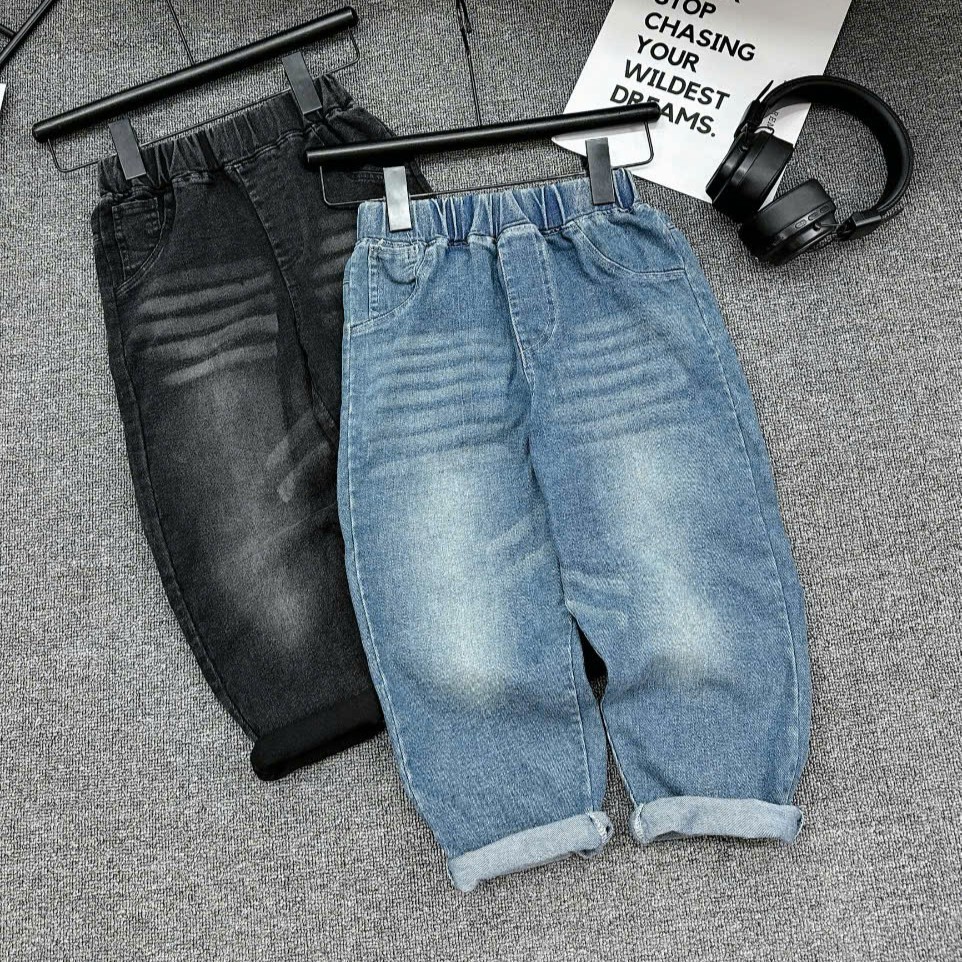 Quần BÒ DÁNG DÀI Cho Bé Trai Size 17-60kg, Vải Jean QCCC Mềm Mịn, Co Giãn 4 Chiều [KQ08]
