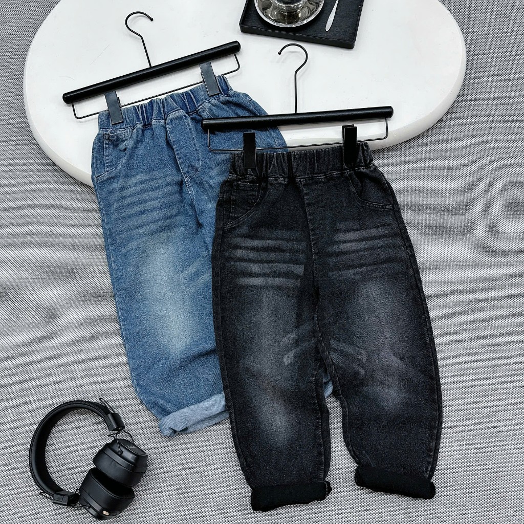Quần BÒ DÁNG DÀI Cho Bé Trai Size 17-60kg, Vải Jean QCCC Mềm Mịn, Co Giãn 4 Chiều [KQ08]