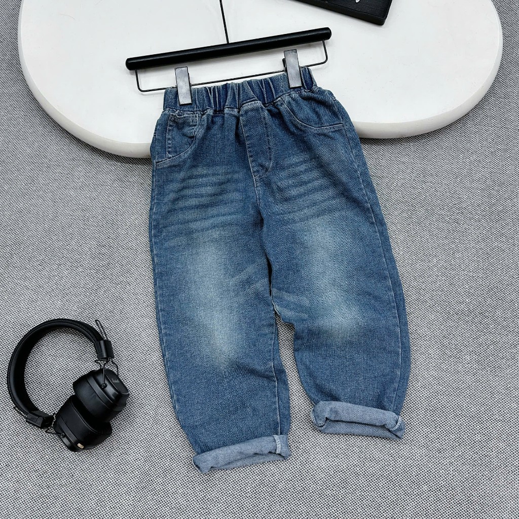 Quần BÒ DÁNG DÀI Cho Bé Trai Size 17-60kg, Vải Jean QCCC Mềm Mịn, Co Giãn 4 Chiều [KQ08]
