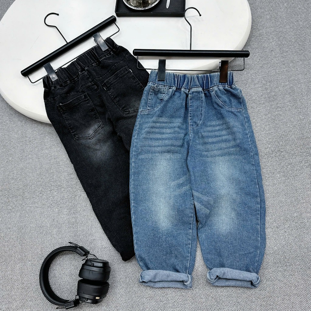 Quần BÒ DÁNG DÀI Cho Bé Trai Size 17-60kg, Vải Jean QCCC Mềm Mịn, Co Giãn 4 Chiều [KQ08]