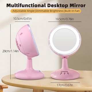 Gương trang điểm thông minh tích hợp đèn led + quạt cao cấp,Gương để bàn trang điểm 3 Chế Độ Sáng