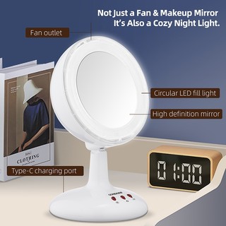 Gương trang điểm thông minh tích hợp đèn led + quạt cao cấp,Gương để bàn trang điểm 3 Chế Độ Sáng