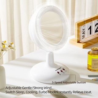 Gương trang điểm thông minh tích hợp đèn led + quạt cao cấp,Gương để bàn trang điểm 3 Chế Độ Sáng