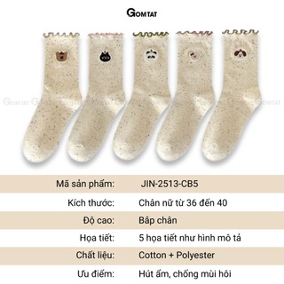 Set 5 đôi tất nữ cổ cao GOMTAT họa tiết động vật, vớ nữ phong cách Hàn Quốc siêu hot – JIN-2513-CB5