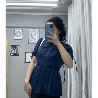Áo sơ mi cổ sen dáng baby doll chiết eo xếp ly đính nơ LAVIAN A13