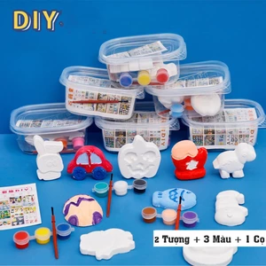 Combo 5 Tô Tượng Thạch Cao Mini 1 Bộ Gồm 2 Tượng + 3 Lọ Màu + 1 Cọ + 1 Hộp