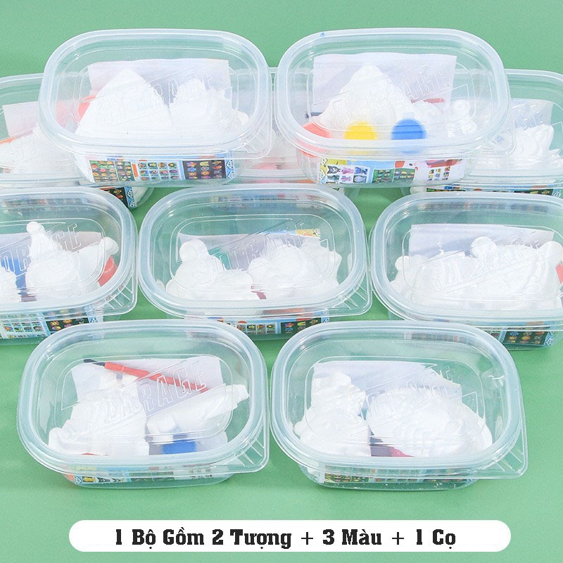 Combo 5 Tô Tượng Thạch Cao Mini 1 Bộ Gồm 2 Tượng + 3 Lọ Màu + 1 Cọ + 1 Hộp