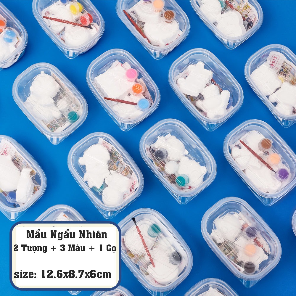 Combo 5 Tô Tượng Thạch Cao Mini 1 Bộ Gồm 2 Tượng + 3 Lọ Màu + 1 Cọ + 1 Hộp