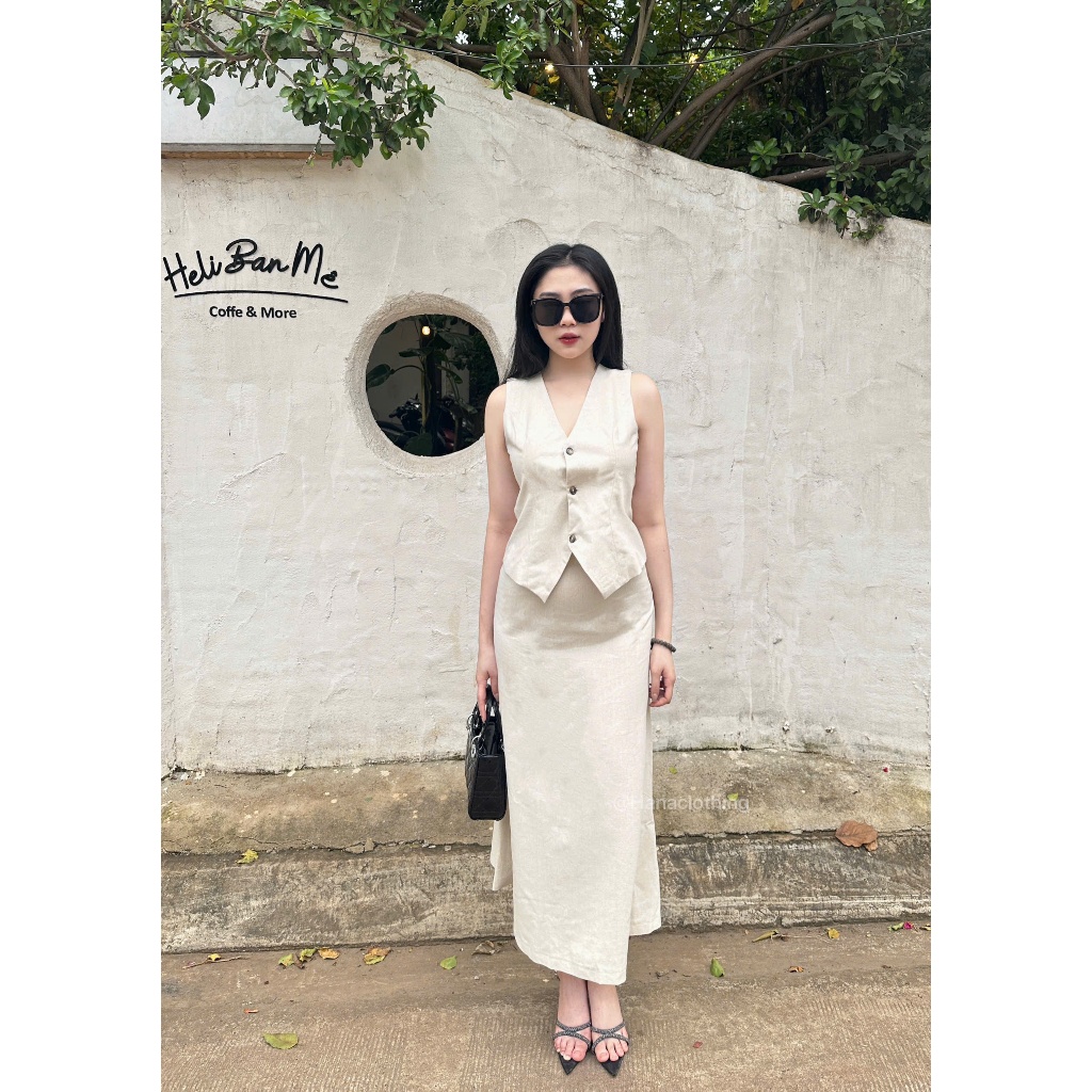 CHÂN VÁY LINEN DÁNG MANGO XẺ SAU PHONG CÁCH HÀN QUỐC SANG CHẢNH