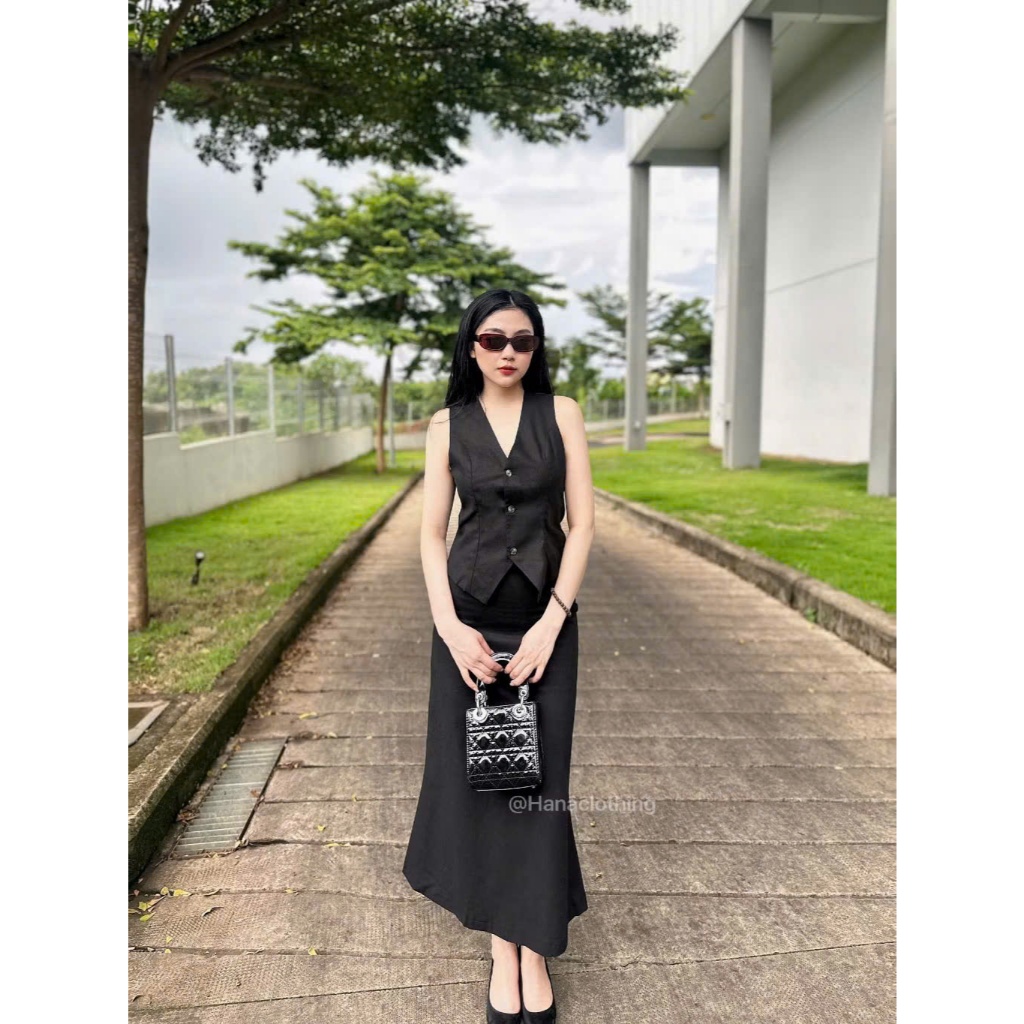CHÂN VÁY LINEN DÁNG MANGO XẺ SAU PHONG CÁCH HÀN QUỐC SANG CHẢNH