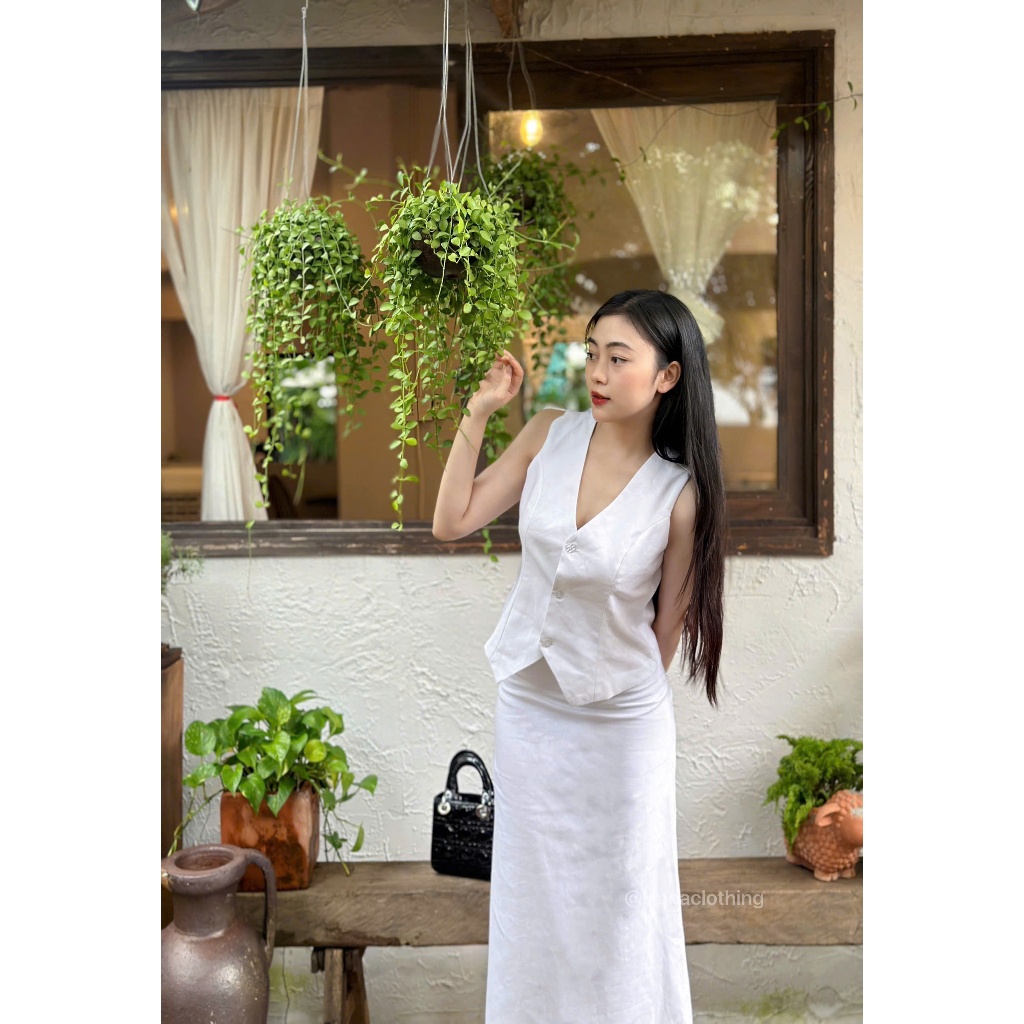 CHÂN VÁY LINEN DÁNG MANGO XẺ SAU PHONG CÁCH HÀN QUỐC SANG CHẢNH