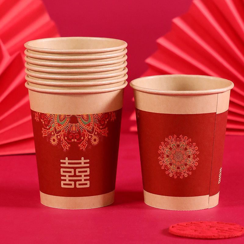 Set 50 cốc giấy, cốc chữ hỷ dùng một lần dùng trong sinh nhật, tiệc cưới, đám cưới - K94