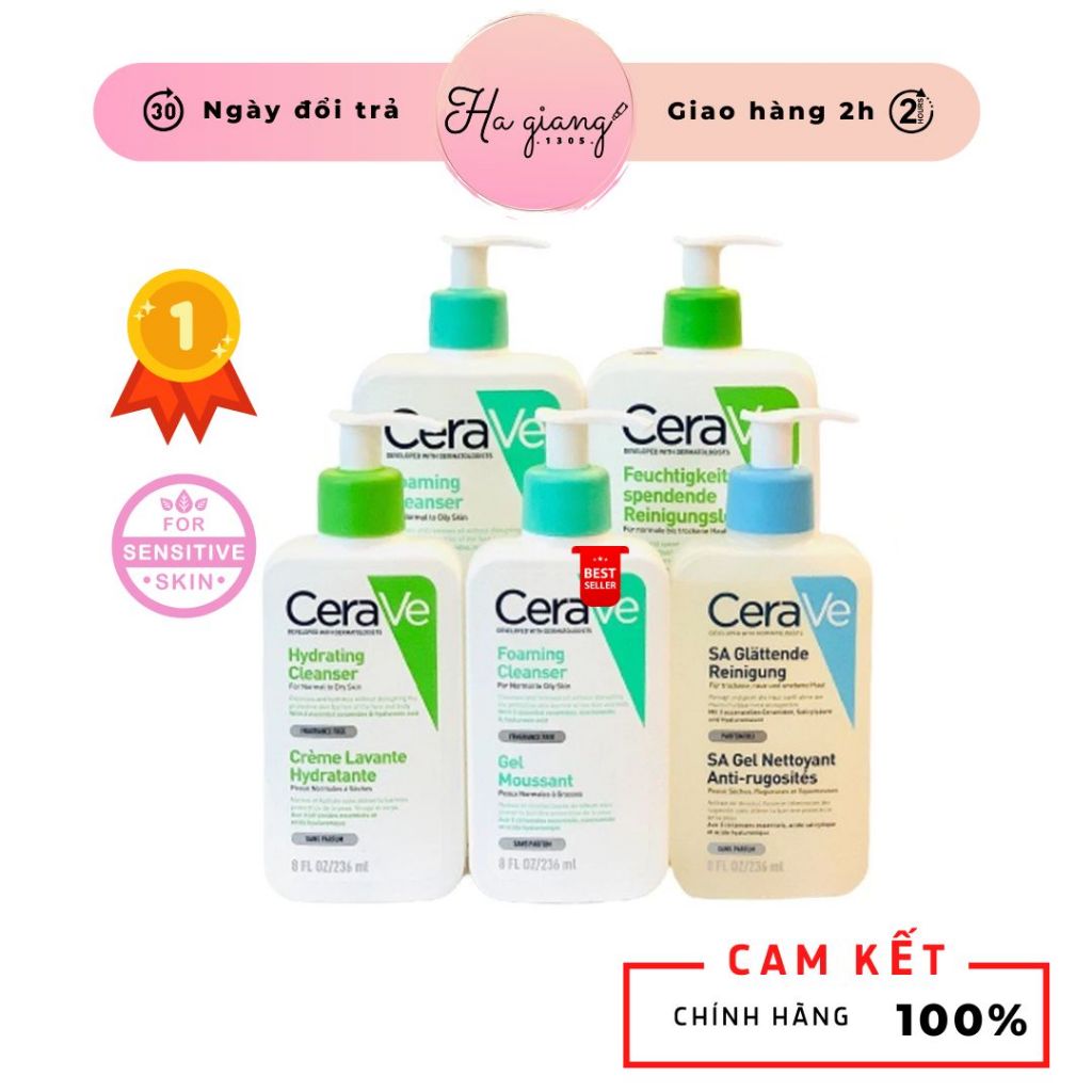Sữa rửa mặt Cerave Foaming Facial Cleanser Foaming (xanh ngọc), SA Gel ...