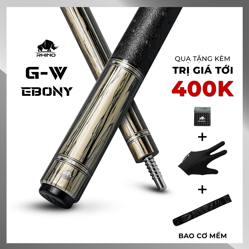 Ảnh Gậy Bida Lỗ Rhino G-W Pale Moon Ebony - Ngọn Glassfiber - Chính Hãng - Tặng kèm combo phụ kiện 1