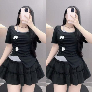 Áo Thun Kiểu Bigsize Nữ Cổ Yếm Phối Nơ Vạt Nhọn Dễ Thương Vải Tăm QC Mặc Mát Cao Cấp A278