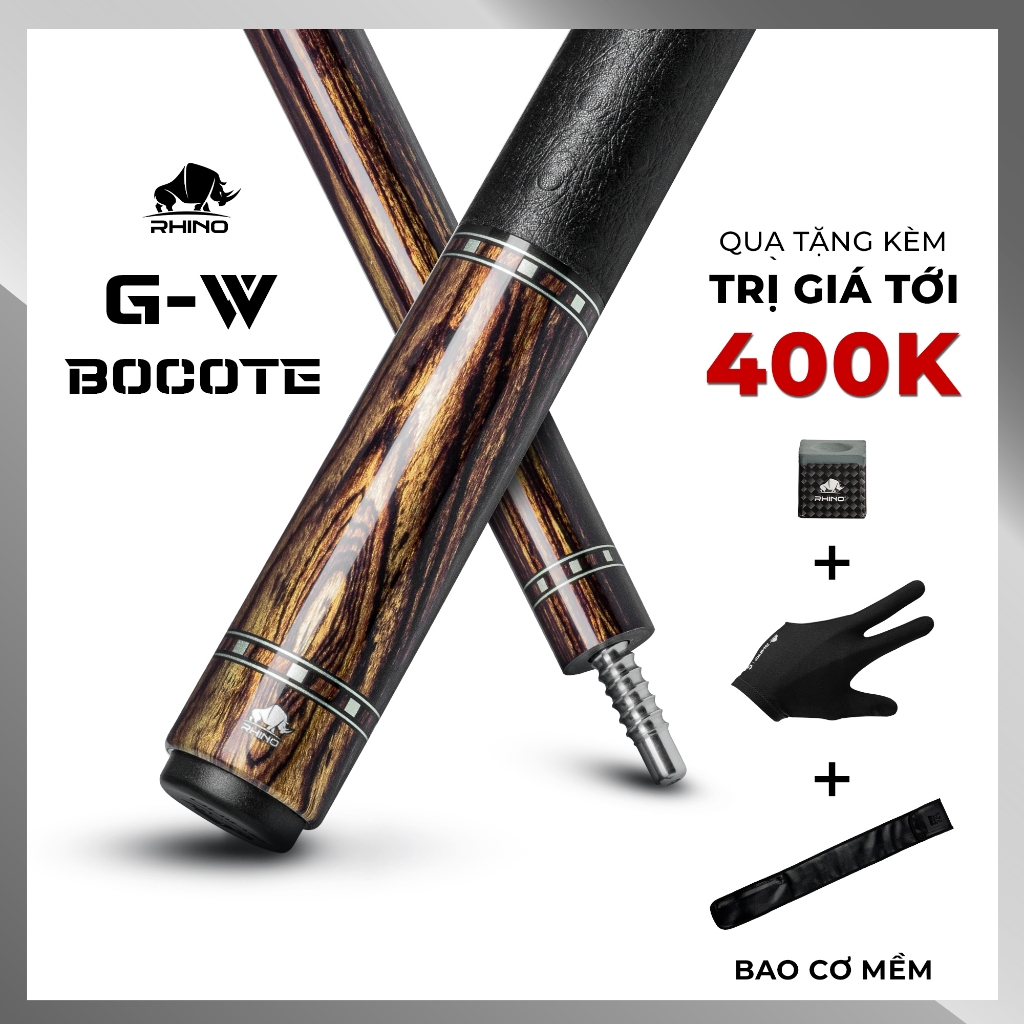 Ảnh Gậy Bida Lỗ Rhino G-W Bocote - Ngọn Glassfiber - Chính Hãng - Tặng kèm combo phụ kiện 1