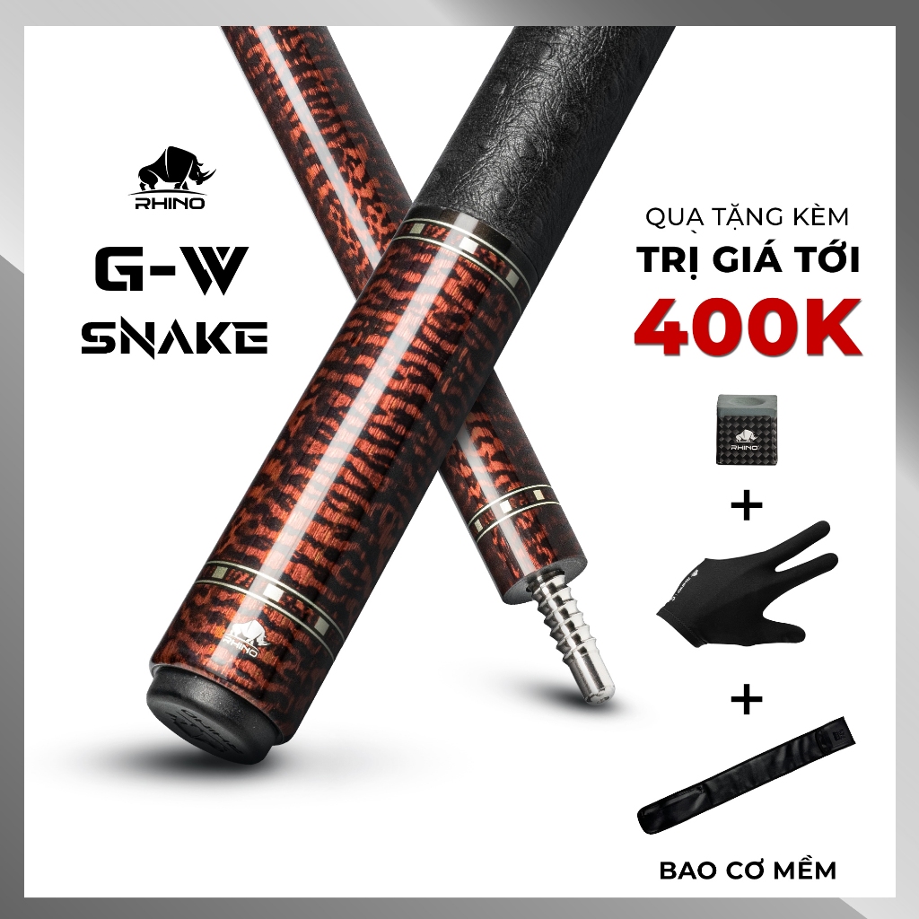 Ảnh Gậy Bida Lỗ Rhino G-W Snake - Ngọn Glassfiber - Chính Hãng - Tặng kèm combo phụ kiện 1