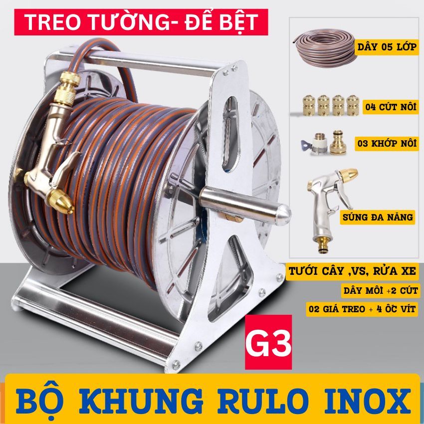Bộ Khung Rulo inox cao cấp G3 lionking cùng dây 5 lớp phi 16, 18 ...