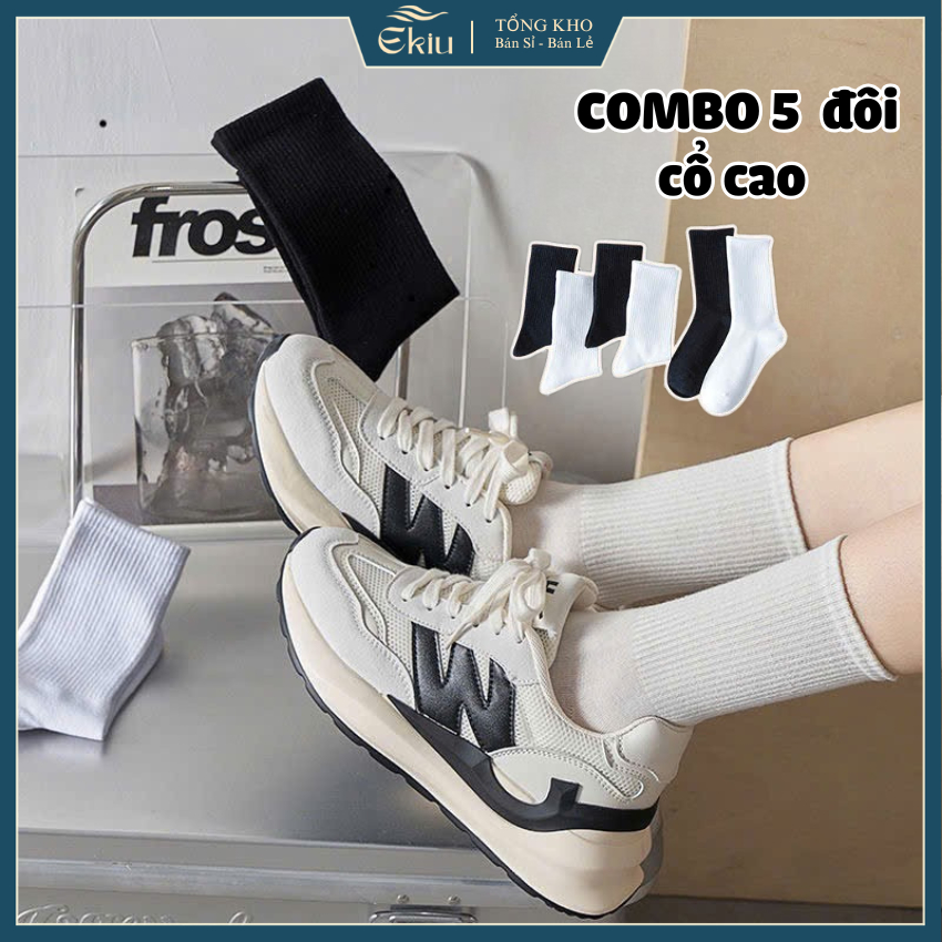 [COMBO] Tất vớ nam nữ trắng đen basic, chất liệu mềm mại êm ái - Ekiu Shop