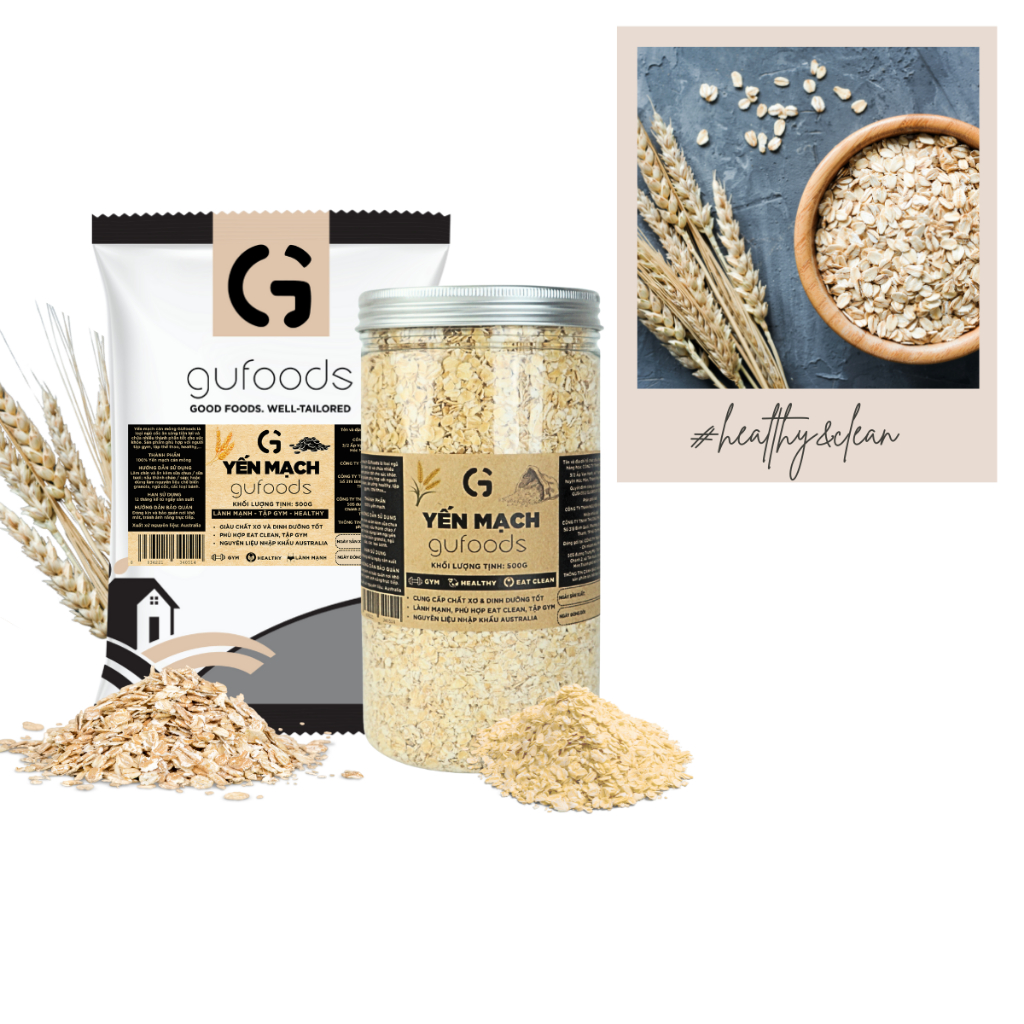 Ảnh Yến mạch tươi cán mỏng (cán dẹt) GUfoods - Giàu chất xơ, Tốt cho sức khoẻ, Healthy, Tập gym, Eat clean (200g/500g) 1
