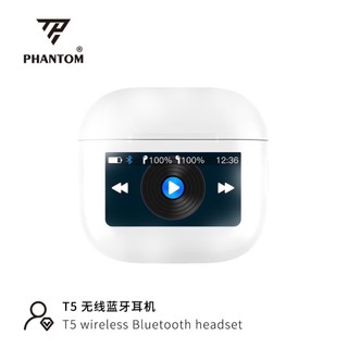Tai nghe Bluetooth TWS PHANTOM T5 V5.4, pin 5H, chống ồn ANC, màn hình LCD điều khiển (Trắng) - Nhất Tín Computer