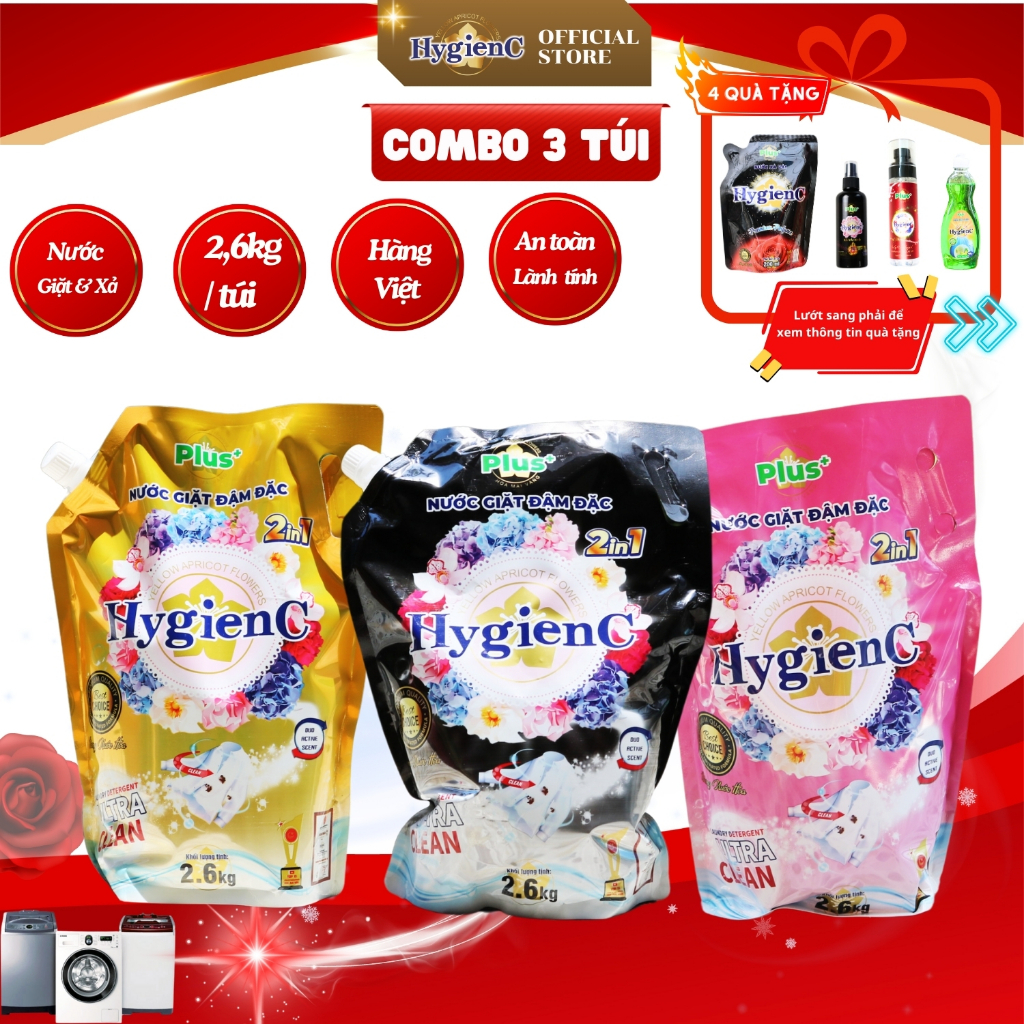 Ảnh Combo 3 Túi nước giặt đậm đặc HygienC Plus+ Khối lượng 2.6Kg - CB3T1 1