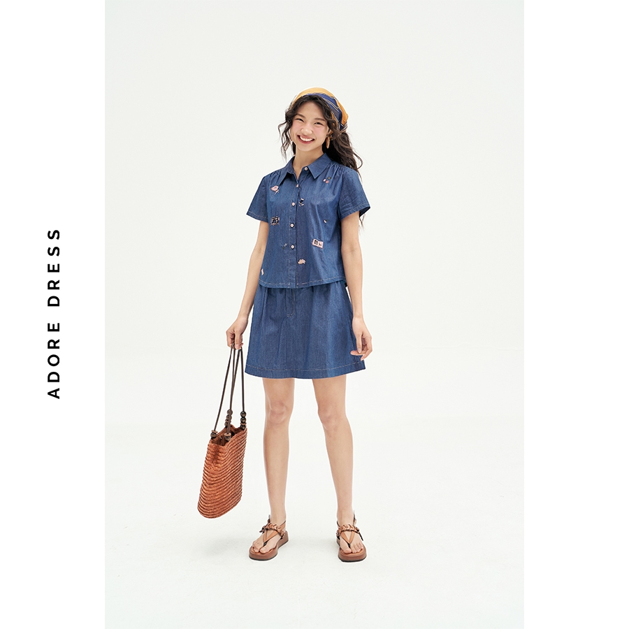 Ảnh 511SH1010 -Sơ mi thô denim xanh chàm thêu random ADORE DRESS 3