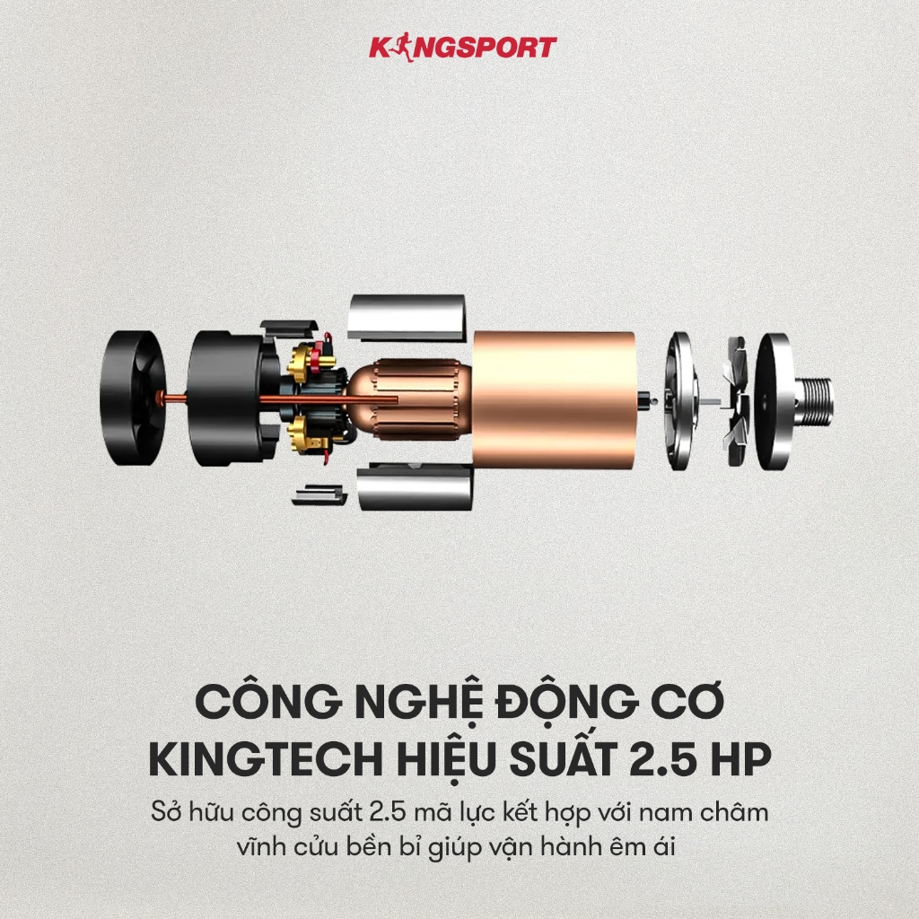 Máy chạy bộ KINGSPORT BK-8000 đa năng, thảm chạy rộng chống trơn, 12 bài tập đa dạng