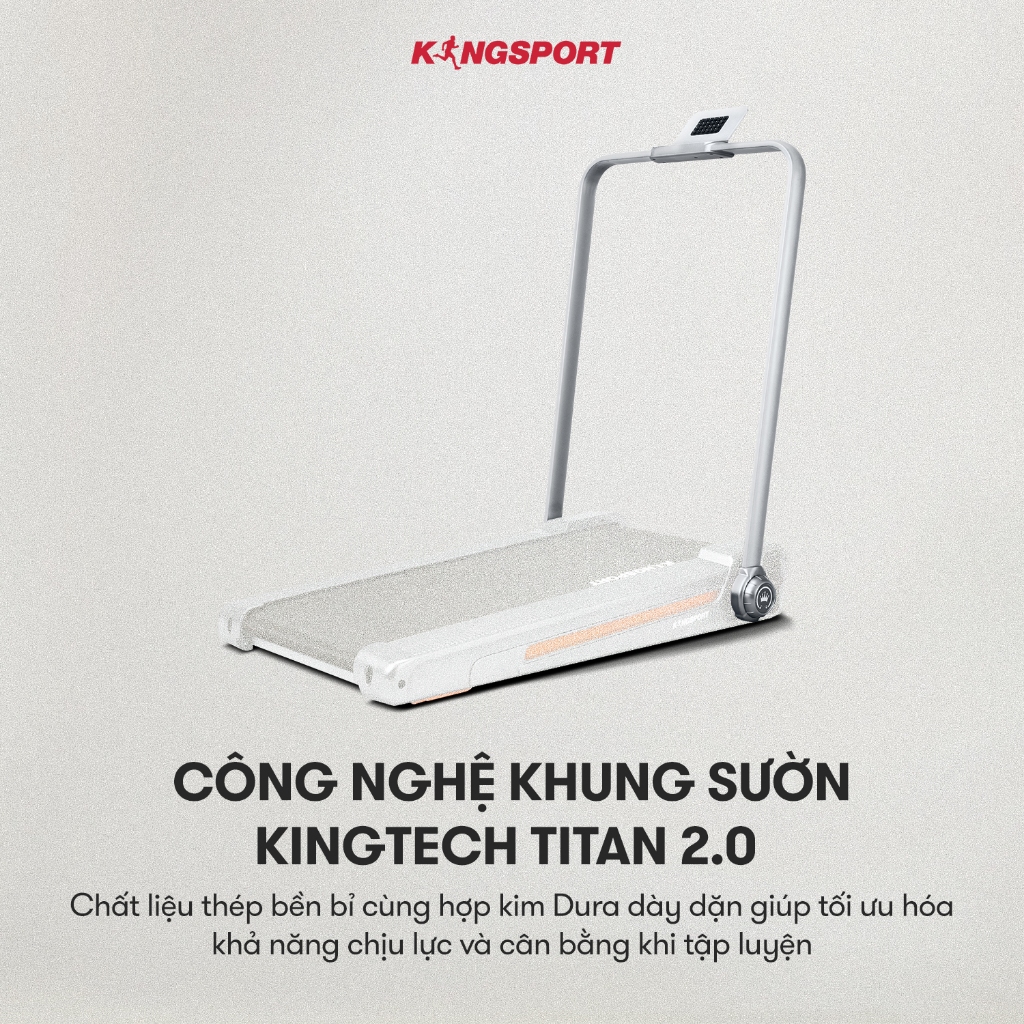Máy chạy bộ KINGSPORT Gen 02 nhỏ gọn, tốc độ tối đa 8km/h, khung sườn chắc chắn, độ dốc 3 cấp độ