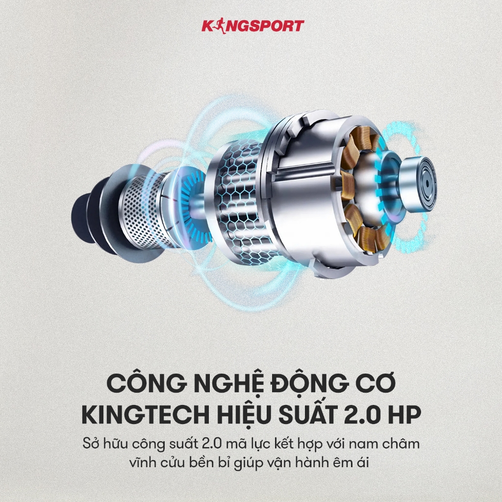 Máy chạy bộ KINGSPORT Gen 02 nhỏ gọn, tốc độ tối đa 8km/h, khung sườn chắc chắn, độ dốc 3 cấp độ