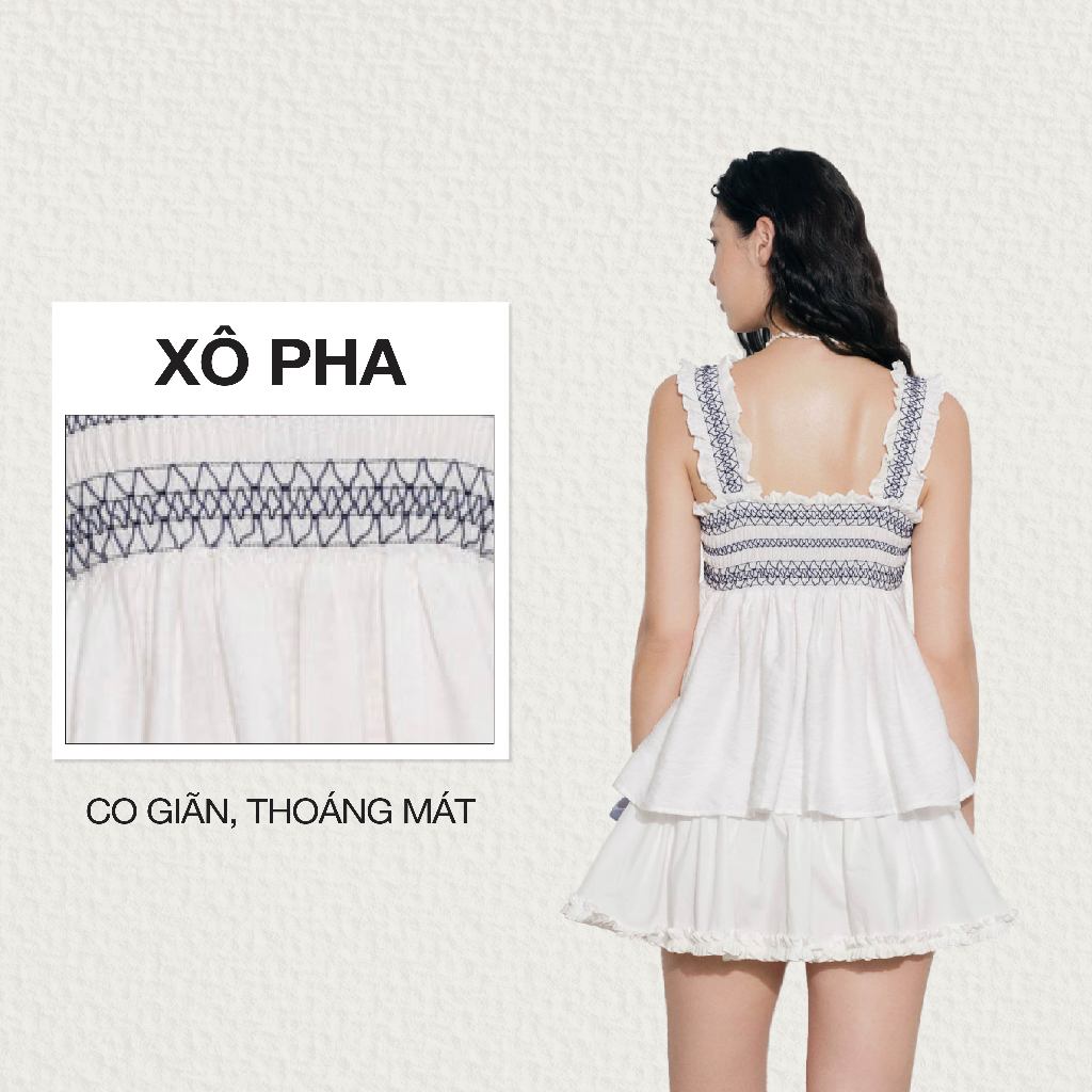 Ảnh DOTTIE - Áo kiểu chạy smocking trang trí - Trắng - T1079 1