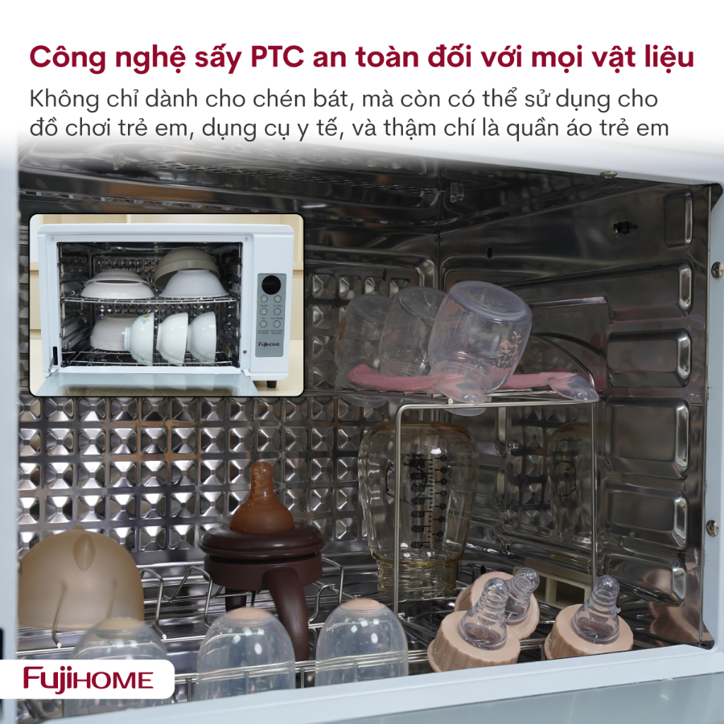 Tủ sấy tiệt trùng đa năng 38L Nhập Khẩu FUJIHOME DD38, Máy sấy khô công Nghệ UVC LED - Khử Trùng Sấy Nhanh