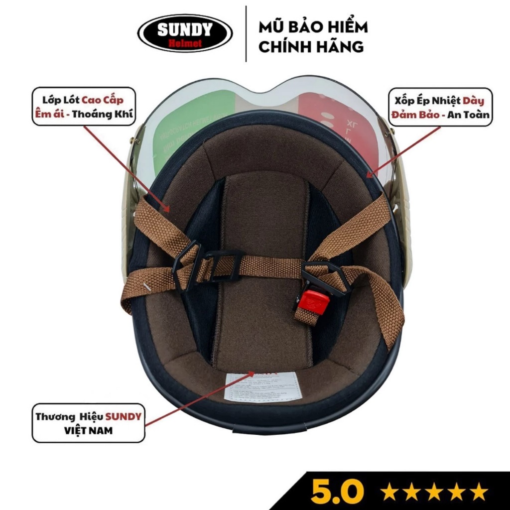 Ảnh Mũ bảo hiểm nửa đầu có kính chống nắng SUNDY HP01K an toàn, thời trang, Freesize (vòng đầu 55-58cm) 3