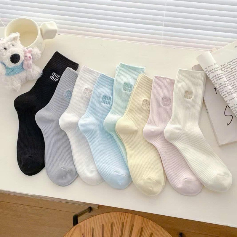 Set 10 đôi tất màu vintage siêu xinh - Tất min min cao cổ cho nữ