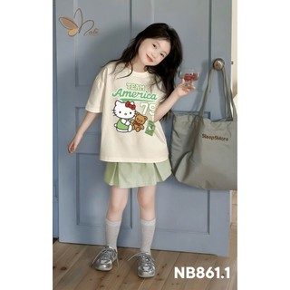[B&G] Sét váy áo thun cotton kém chân váy xêp ly xanh dễ thương cho bé gái từ 2-12 tuổi(12-45kg)