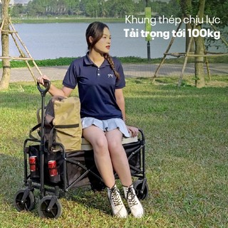Xe kéo dã ngoại, cắm trại gấp gọn FUJIHOME CT-100 Tải trọng 100kg, khung thép carbon chắc chắn