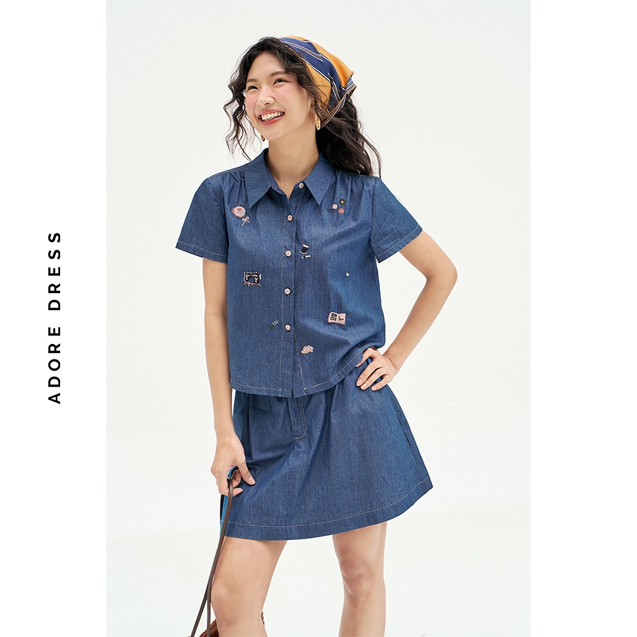 Ảnh 511SK1017- Chân váy mini xoè thô denim xanh chàm ADORE DRESS 4