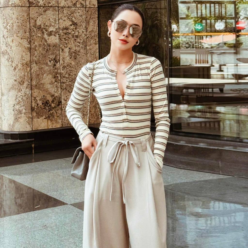 Ảnh làminapparel - STRIPED BUTTON BODYSUIT - GREY | CREAM 4