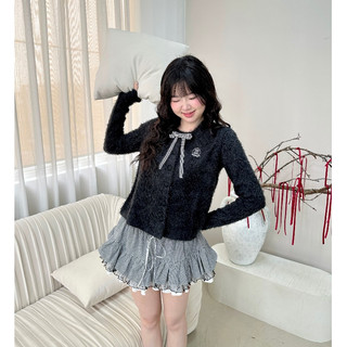 Áo cardigan nữ MONÁ chất len giả lông phối nơ - BAMBI