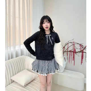 Áo cardigan nữ MONÁ chất len giả lông phối nơ - BAMBI