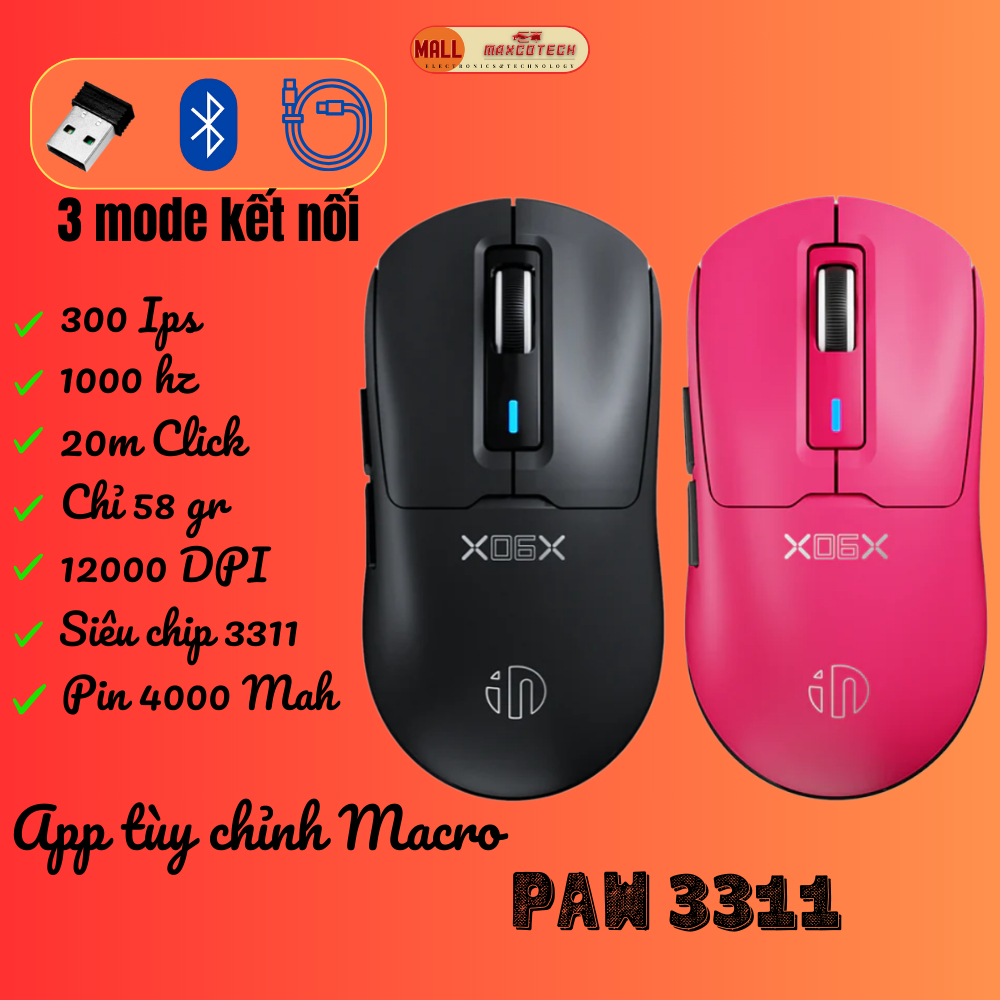 Chuột không dây gaming Maxcotech Inphic IN6-SE Paw 3311 macro game 3 ...