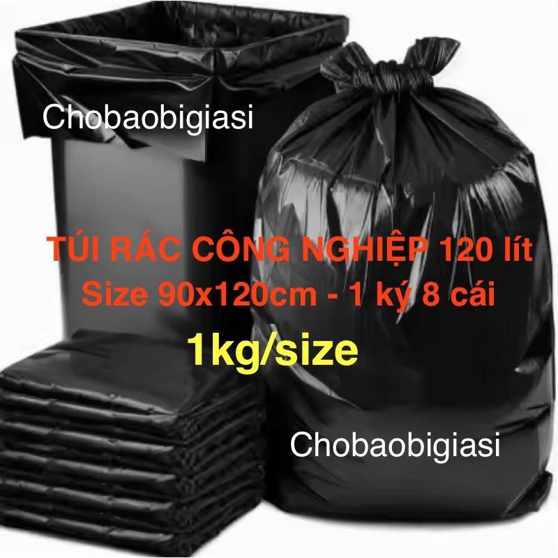 1kg Túi đựng rác MÀU ĐEN 90x120cm (1kg 8 cái), túi rác công nghiệp ...