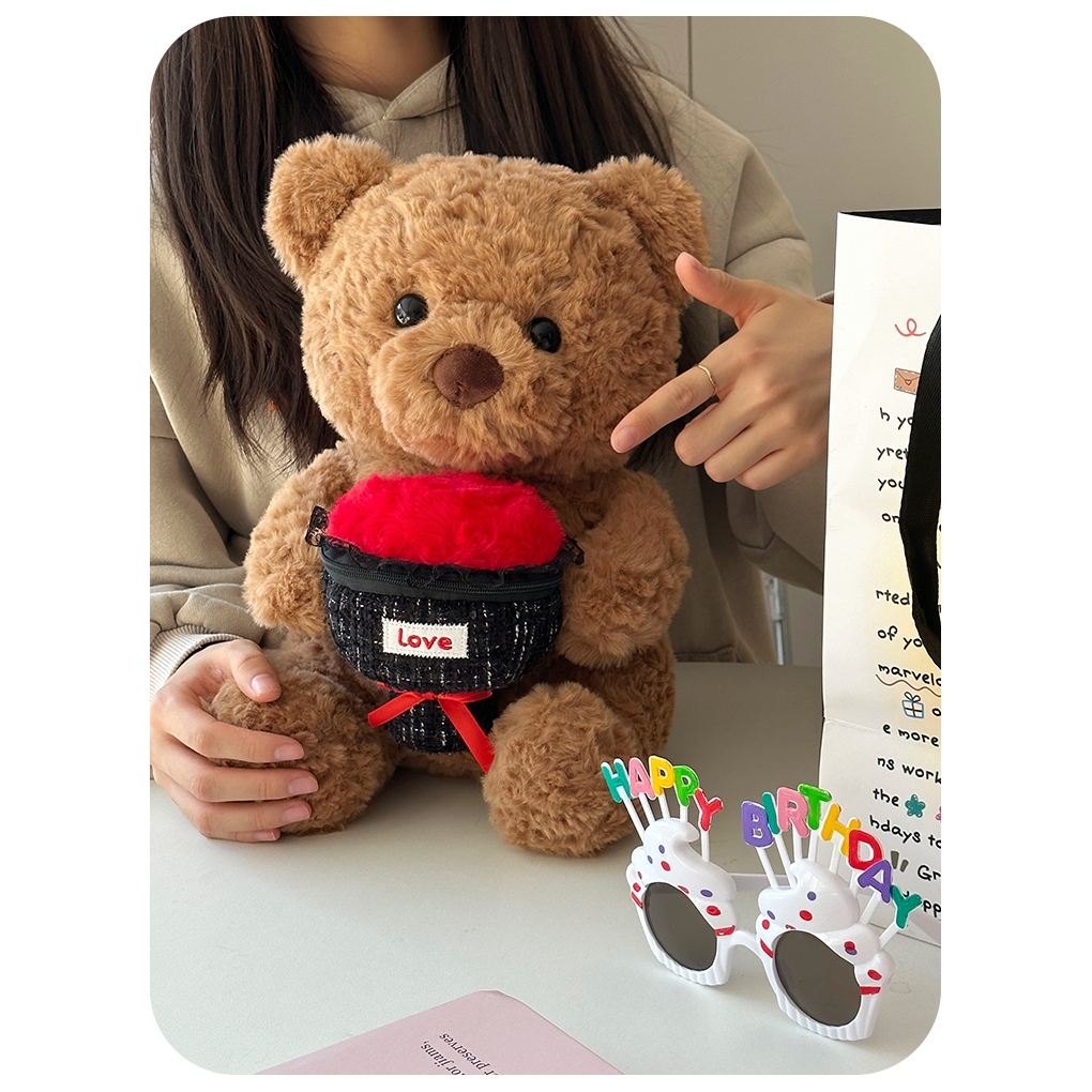 Gấu bông teddy ôm bó hoa dễ thương làm quà tặng sinh nhật, ngày lễ valentine cho bạn gái, người yêu