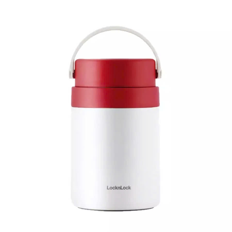 Hộp cơm giữ nhiệt LocknLock Handle Food Jar LHC8042RED Màu Đỏ, 700ml, 2 ngăn kèm muỗng Inox - K-MALL