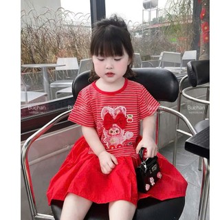Váy bé gái hoạ tiết baby three-gấu dâu hot hit sz 10-28kg, đầm bé gái đuôi cá 2 tầng