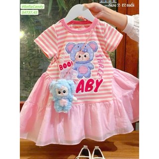 Váy bé gái hoạ tiết baby three-gấu dâu hot hit sz 10-28kg, đầm bé gái đuôi cá 2 tầng
