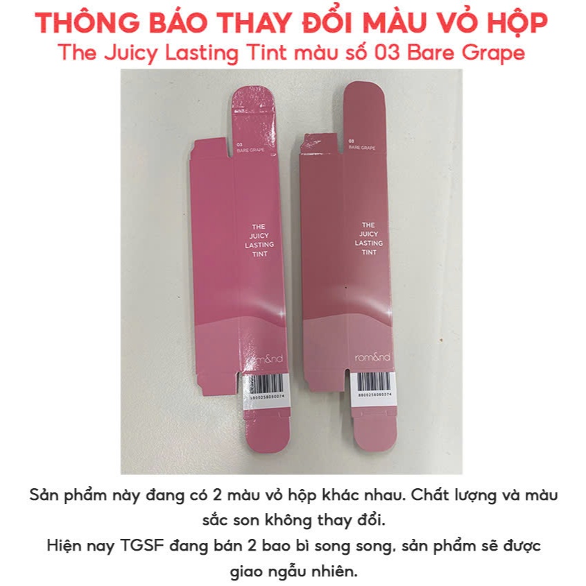 Ảnh [Màu 1-39] Son Tint Bóng, Siêu Lì, Căng Mọng Môi Hàn Quốc Romand Juicy Lasting Tint 1