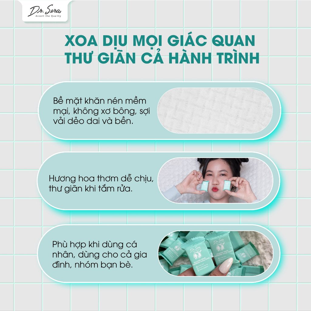 Khăn nén cotton tiệt trùng UV mềm mịn an toàn với mọi làn da DR.SERA COMPRESSED TOWEL